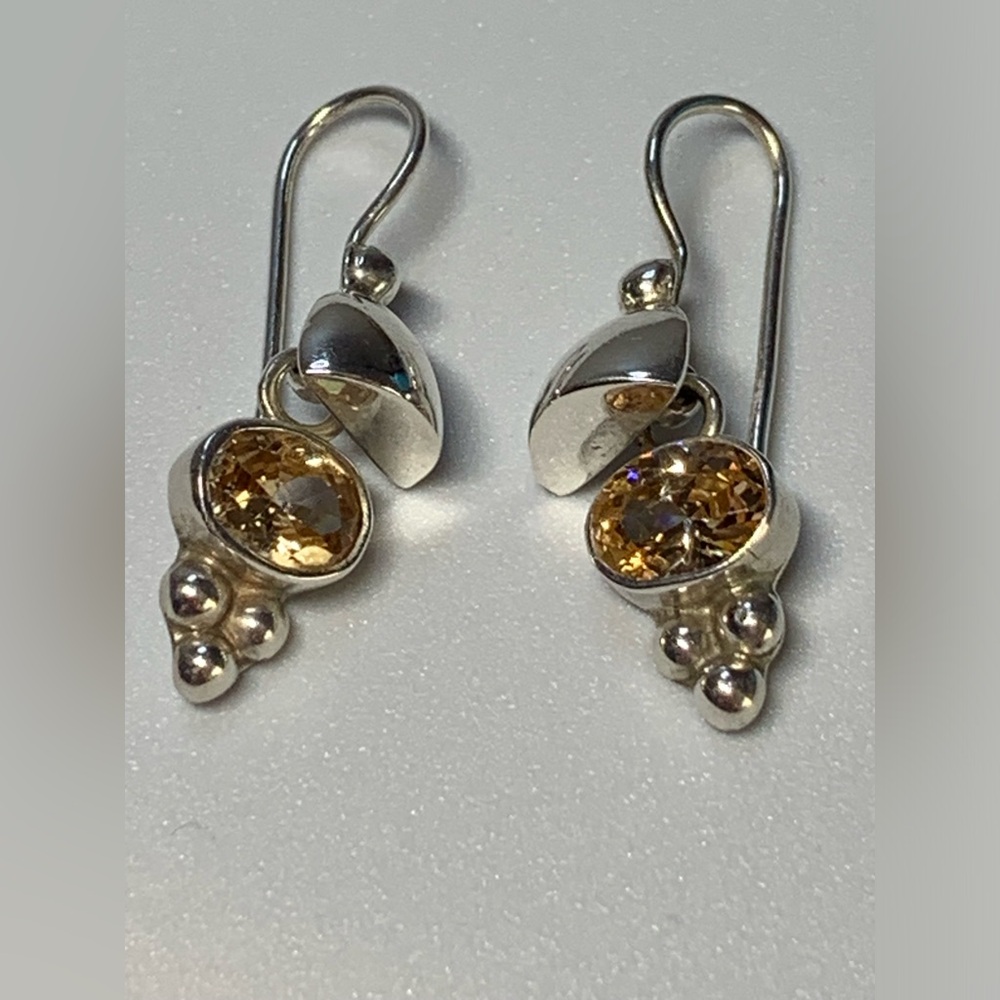 Early Silpada VERY RARE EHTF Sterling Silver & Bezel Set Citrine Earrings
